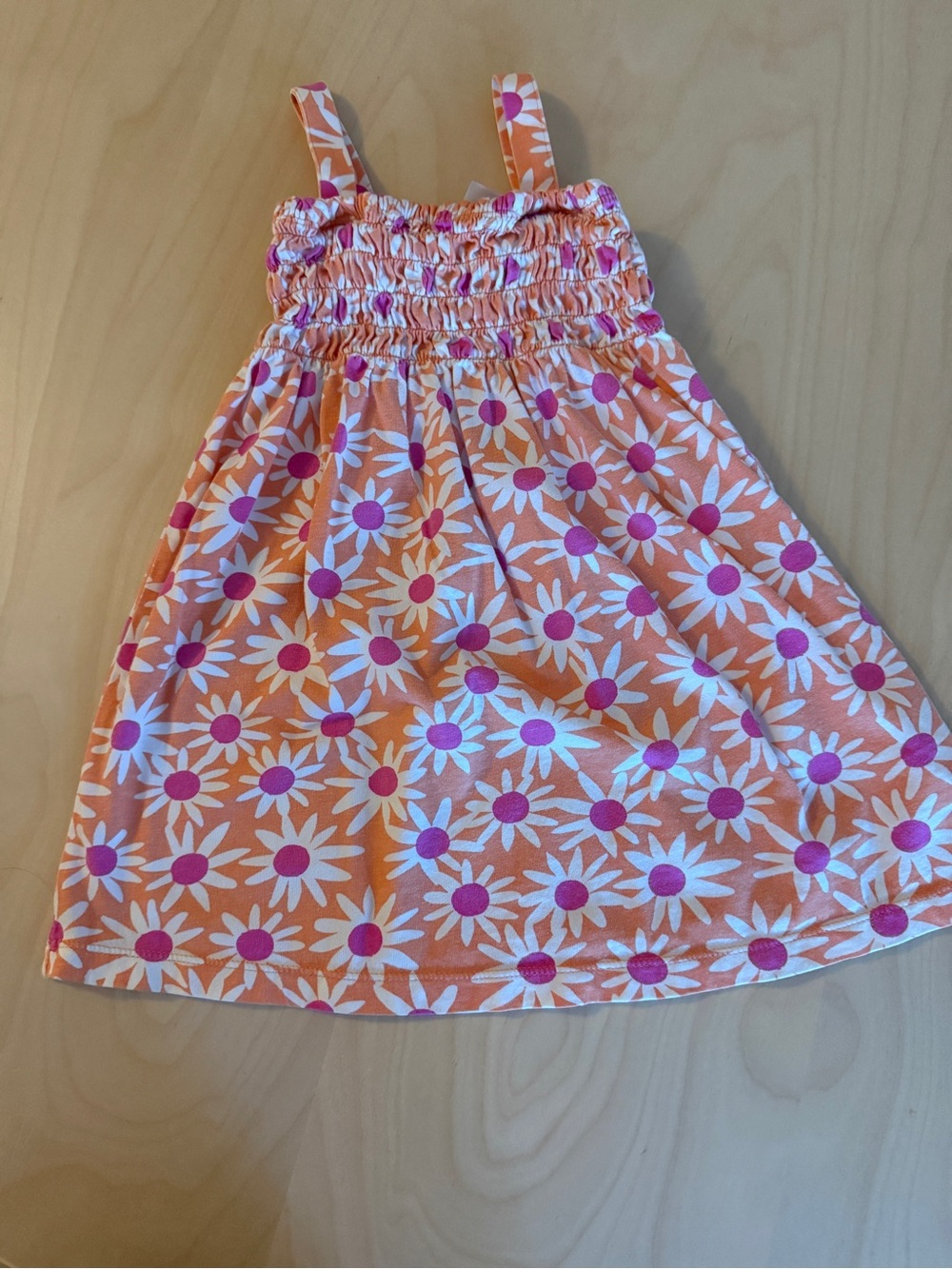Hanna Andersson Orange Sundress with White Daisy Print and Pink Centers